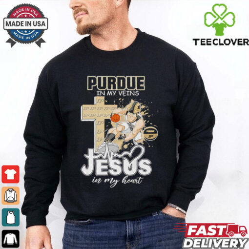 Purdue in my veins Jesus in my heart basketball mascot shirt