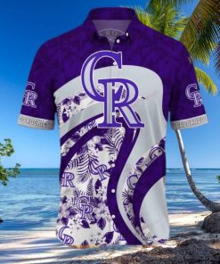 Purple MLB Colorado Rockies Funny Hawaiian Shirt Tropical Flowers Summer Beach Gift