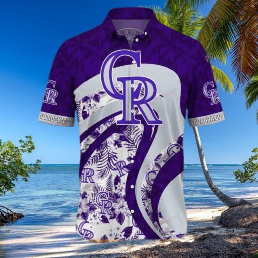 Purple MLB Colorado Rockies Funny Hawaiian Shirt Tropical Flowers Summer Beach Gift