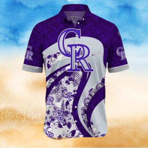 Purple MLB Colorado Rockies Funny Hawaiian Shirt Tropical Flowers Summer Beach Gift