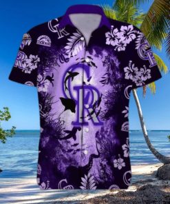 Purple Ocean MLB Colorado Rockies Funny Hawaiian Shirt Hammerhead Sharks And Flowers