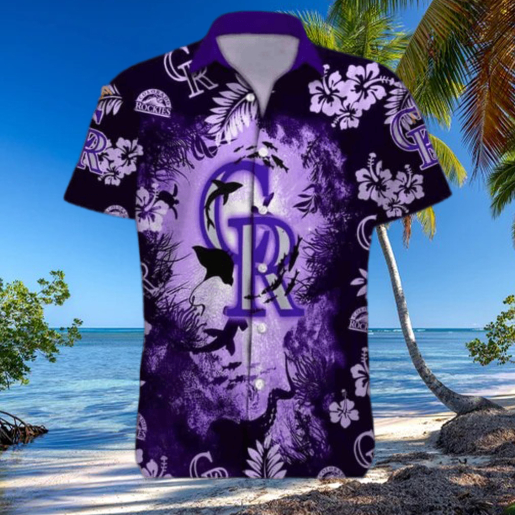 Purple Ocean MLB Colorado Rockies Funny Hawaiian Shirt Hammerhead Sharks And Flowers Purple Ocean MLB Colorado Rockies Funny Hawaiian Shirt Hammerhead Sharks And Flowers