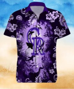 Purple Ocean MLB Colorado Rockies Funny Hawaiian Shirt Hammerhead Sharks And Flowers