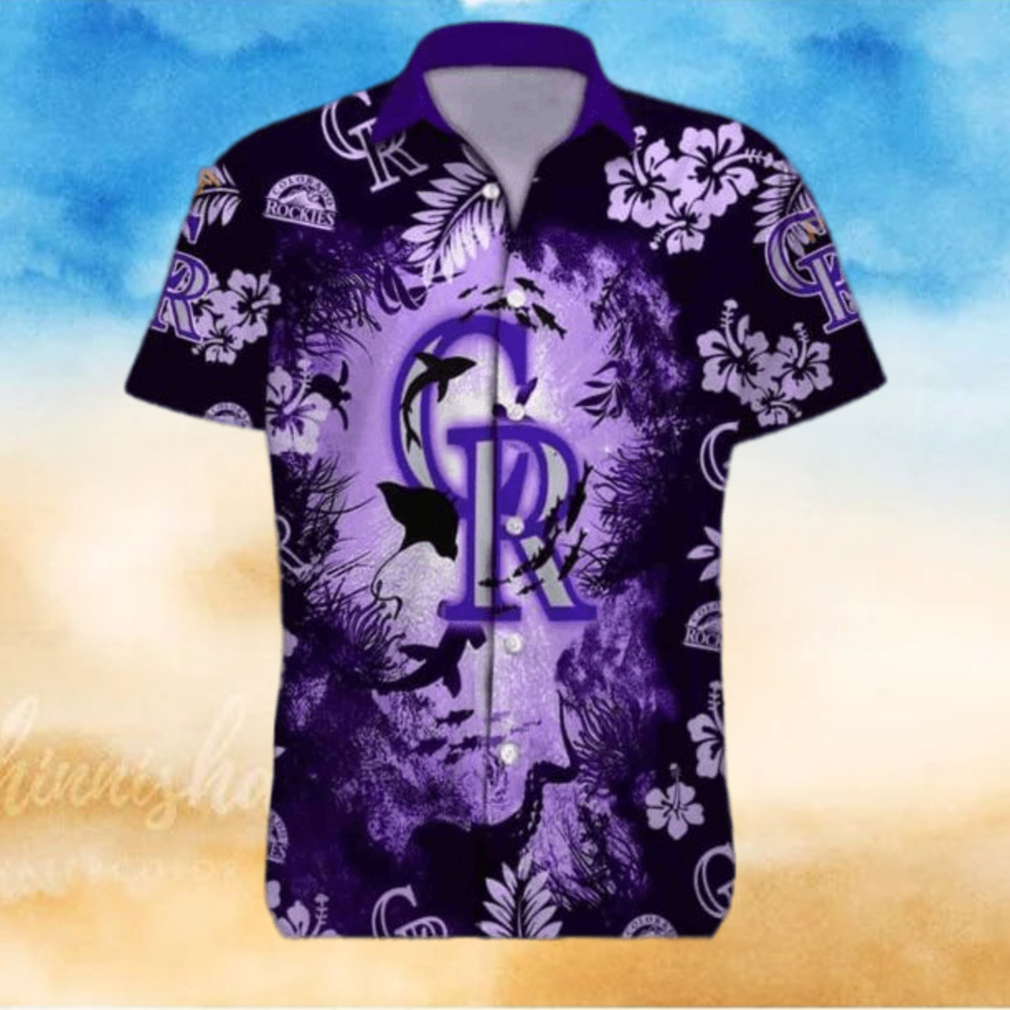 Purple Ocean MLB Colorado Rockies Funny Hawaiian Shirt Hammerhead Sharks And Flowers Purple Ocean MLB Colorado Rockies Funny Hawaiian Shirt Hammerhead Sharks And Flowers