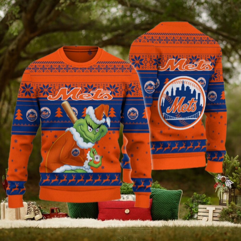 New York Mets Grinch Christmas Ugly Sweater New York Mets Grinch Christmas Ugly Sweater