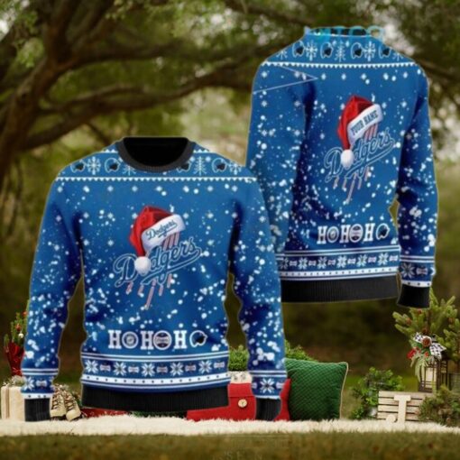 Personalized Dodgers Santa Hat Ugly Christmas Sweater
