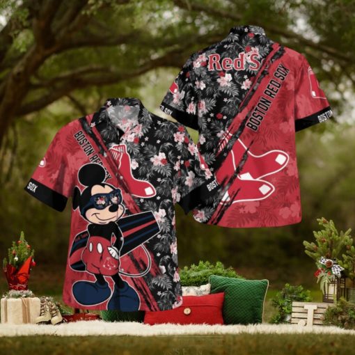 Boston Red Sox Mickey Mouse Floral Short Sleeve Hawaii Shirt