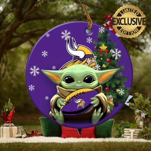 Minnesota Vikings Baby Yoda NFL Custom Name 2023 Holiday Gifts Christmas Decorations Ornament
