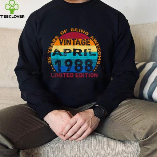 35 Years Old Vintage April 1988 Distressed 35th Birthday T Shirt