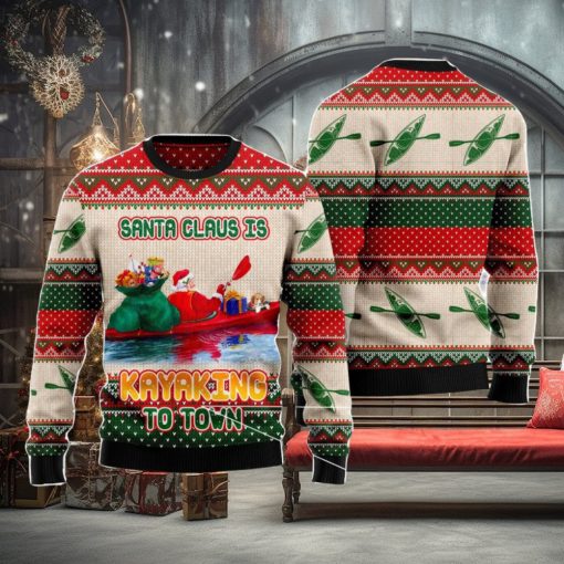 Santa Claus Is Kayaking To Town Christmas Gift Ugly Christmas Sweater Xmas Holiday