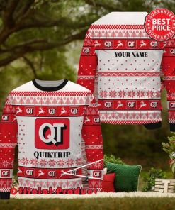 Quiktrip Custom Name White Design Logo Reindeer Ugly Christmas Sweater