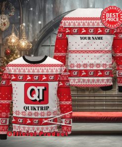 Quiktrip Custom Name White Design Logo Reindeer Ugly Christmas Sweater