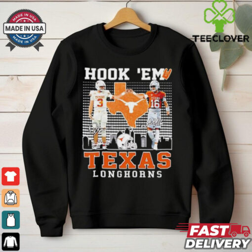 Quinn Ewers and Arch Manning Hook ’em Texas Longhorns signatures shirt