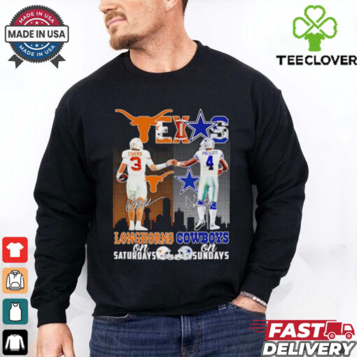 Quinn Ewers and Dak Prescott Longhorns Saturdays Cowboys Sundays shirt