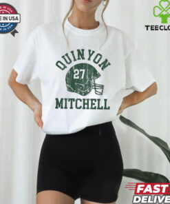 The **Quinyon Mitchell Philadelphia Eagles NFL Football Helmet Font Vintage Shirt** showcases a retro design featuring a football helmet graphic paired with vintage-inspired typography. Perfect for Philadelphia Eagles fans, this shirt pays tribute to Quinyon Mitchell's talent and dedication. Whether you're cheering on game day or sporting it casually, it's a stylish way to show your team pride. 🦅🏈