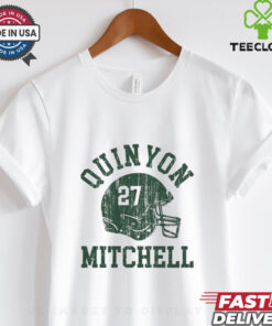 The **Quinyon Mitchell Philadelphia Eagles NFL Football Helmet Font Vintage Shirt** showcases a retro design featuring a football helmet graphic paired with vintage-inspired typography. Perfect for Philadelphia Eagles fans, this shirt pays tribute to Quinyon Mitchell's talent and dedication. Whether you're cheering on game day or sporting it casually, it's a stylish way to show your team pride. 🦅🏈