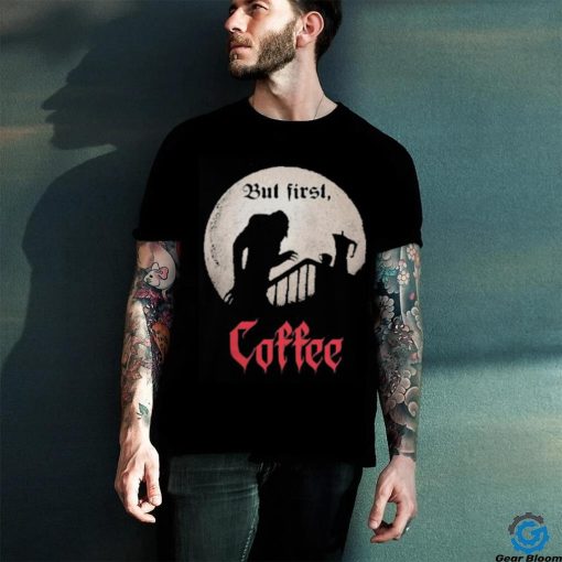 Qwertee Shop But First, Coffee Shirt