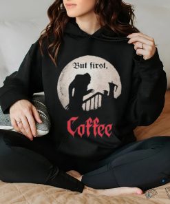 Qwertee Shop But First, Coffee Shirt