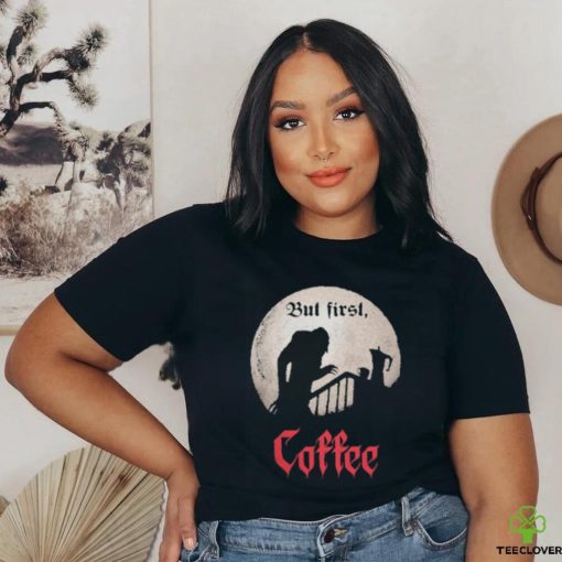 Qwertee Shop But First, Coffee Shirt