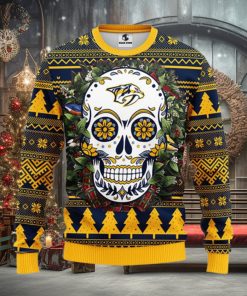 Nashville Predators Skull Flower Ugly Christmas Ugly Sweater