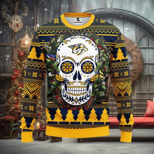 Nashville Predators Skull Flower Ugly Christmas Ugly Sweater