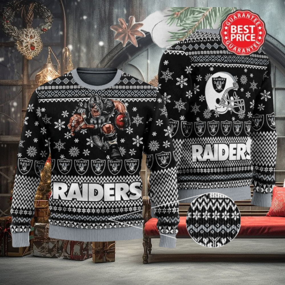 RAIDERS FOOTBALL ALL OVER PRINT UGLY CHRISTMAS SWEATER RAIDERS FOOTBALL ALL OVER PRINT UGLY CHRISTMAS SWEATER