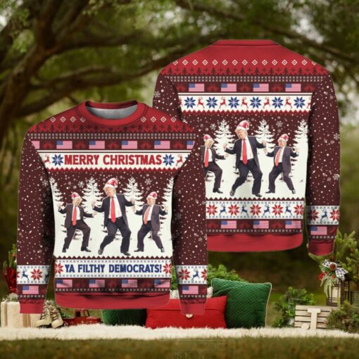 RED Trump Dancing Merry Christmas Ya Filthy Democrats Ugly Sweater