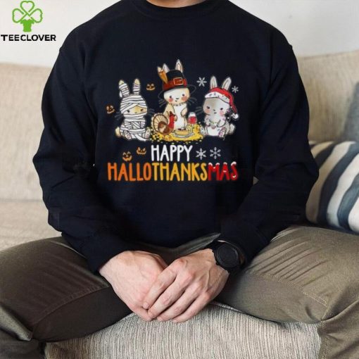 Rabbit Halloween And Merry Christmas Happy Hallothanksmas TShirt