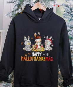 Rabbit Halloween And Merry Christmas Happy Hallothanksmas TShirt