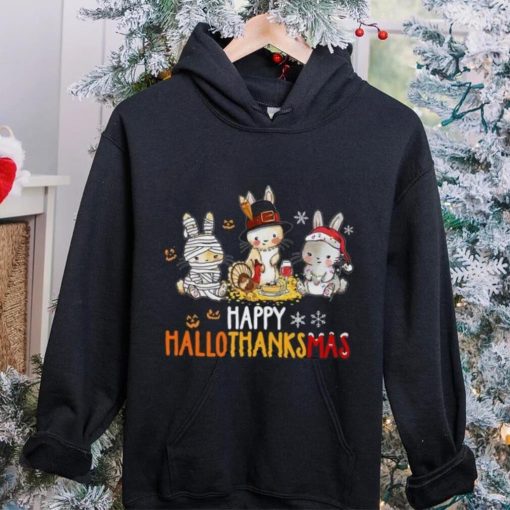 Rabbit Halloween And Merry Christmas Happy Hallothanksmas TShirt