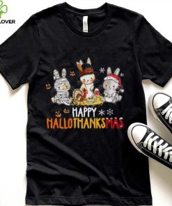 Rabbit Halloween And Merry Christmas Happy Hallothanksmas TShirt
