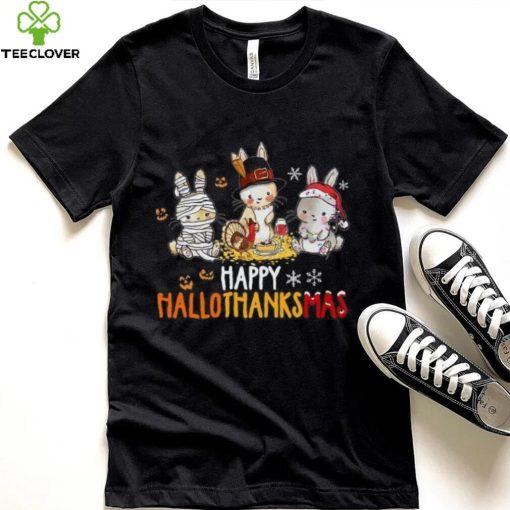 Rabbit Halloween And Merry Christmas Happy Hallothanksmas TShirt