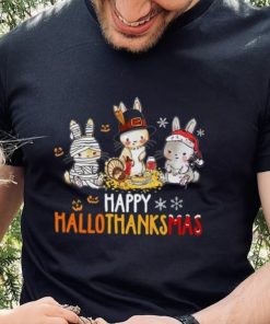 Rabbit Halloween And Merry Christmas Happy Hallothanksmas TShirt