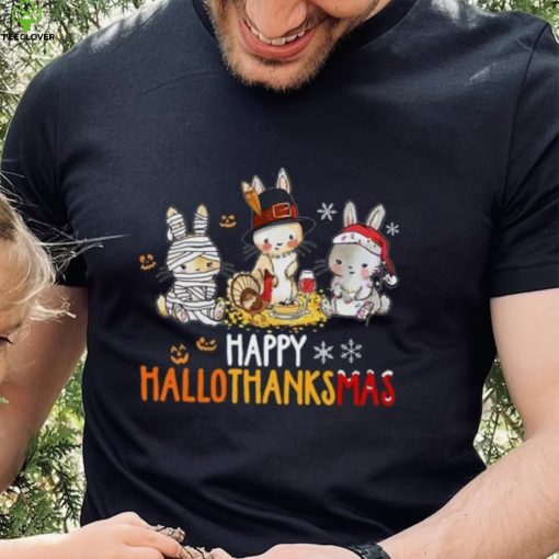 Rabbit Halloween And Merry Christmas Happy Hallothanksmas TShirt
