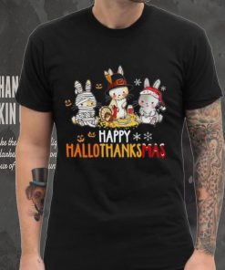 Rabbit Halloween And Merry Christmas Happy Hallothanksmas TShirt
