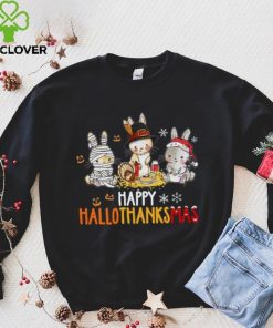 Rabbit Halloween And Merry Christmas Happy Hallothanksmas TShirt