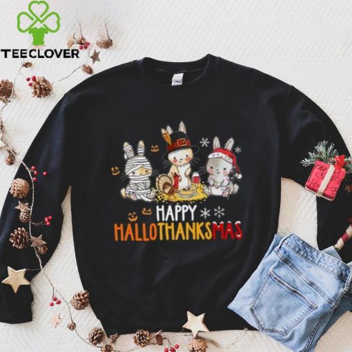 Rabbit Halloween And Merry Christmas Happy Hallothanksmas TShirt