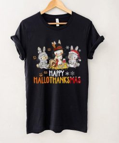 Rabbit Halloween And Merry Christmas Happy Hallothanksmas TShirt