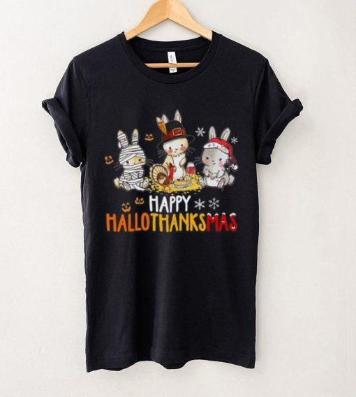 Rabbit Halloween And Merry Christmas Happy Hallothanksmas TShirt