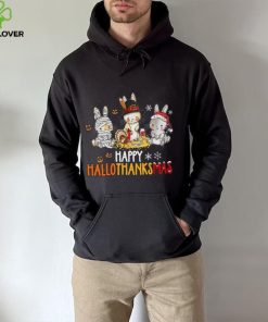Rabbit Halloween And Merry Christmas Happy Hallothanksmas TShirt