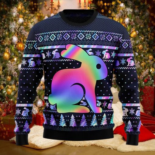 Rabbit Hologram Lover Colorful Ugly Christmas Sweater