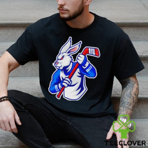 Rabbit hockey player mascot and sport pattern hoodie, sweater, longsleeve, shirt v-neck, t-shirt