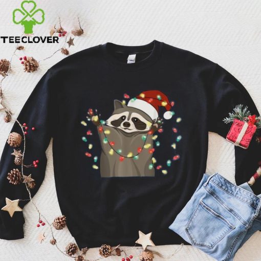 Raccoon Christmas Tree Lights Pajama Racoon Lover Xmas Funny Shirt