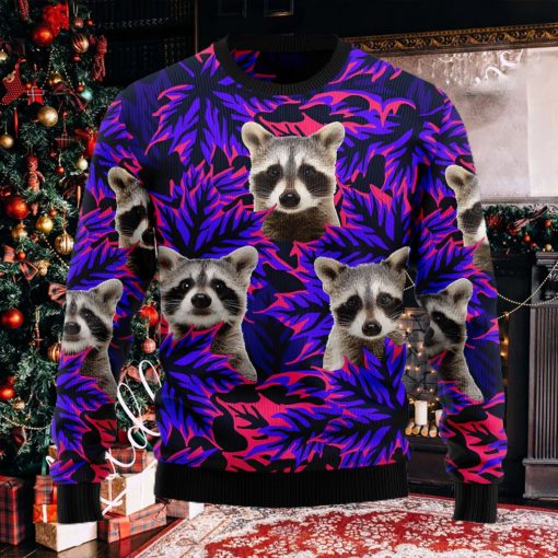 Raccoon Leaves Ugly Christmas Holiday Sweater