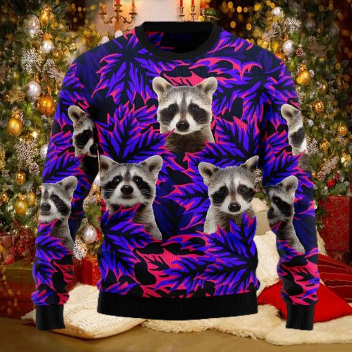Raccoon Leaves Ugly Christmas Holiday Sweater