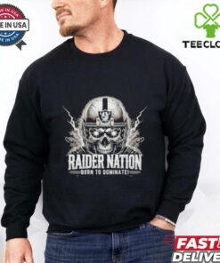 Raider Nation Born to Dominate Las Vegas Raiders Shirt, showcasing team pride with a bold design that emphasizes the Raiders' strength and legacy.
