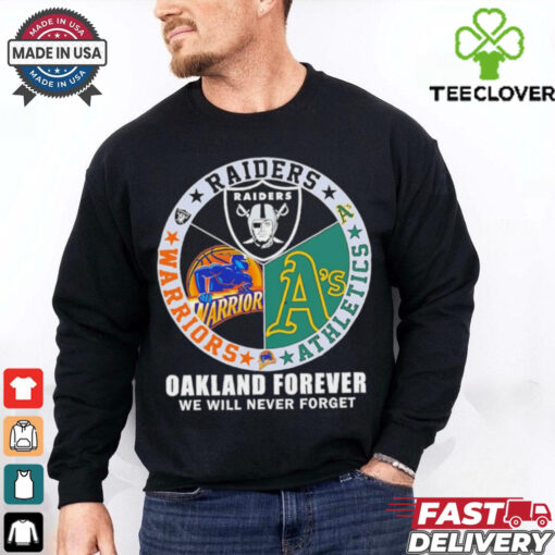 Raiders Athletics and Warriors Oakland forever we will never forget hoodie, sweater, longsleeve, shirt v-neck, t-shirt