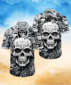 Raiders Hawaiian Shirt Print Rose Skull Unleash Your Team Spirit