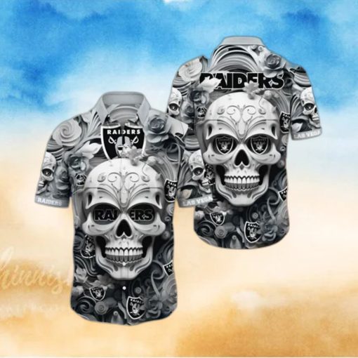 Raiders Hawaiian Shirt Print Rose Skull Unleash Your Team Spirit