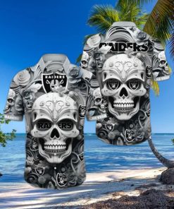 Raiders Hawaiian Shirt Print Rose Skull Unleash Your Team Spirit